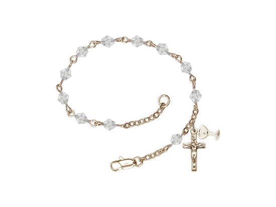 First Communion Jewelry Rosary Bracelet Gold Multi-Colored Crystal Beads