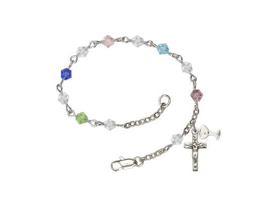 First Communion Jewelry Rosary Bracelet Gold Multi-Colored Crystal Beads