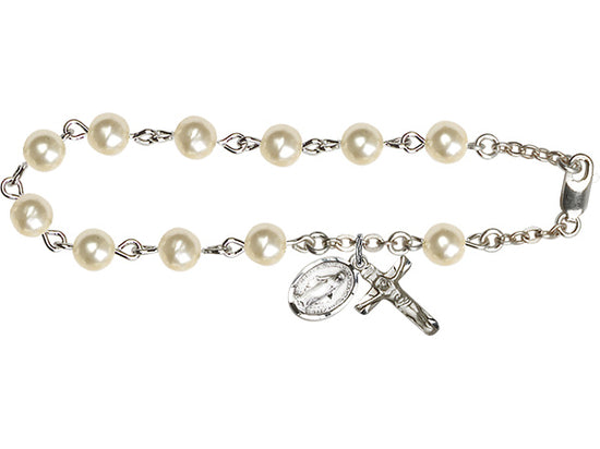 First Communion Jewelry Rosary Bracelet Silver Pearl Beads